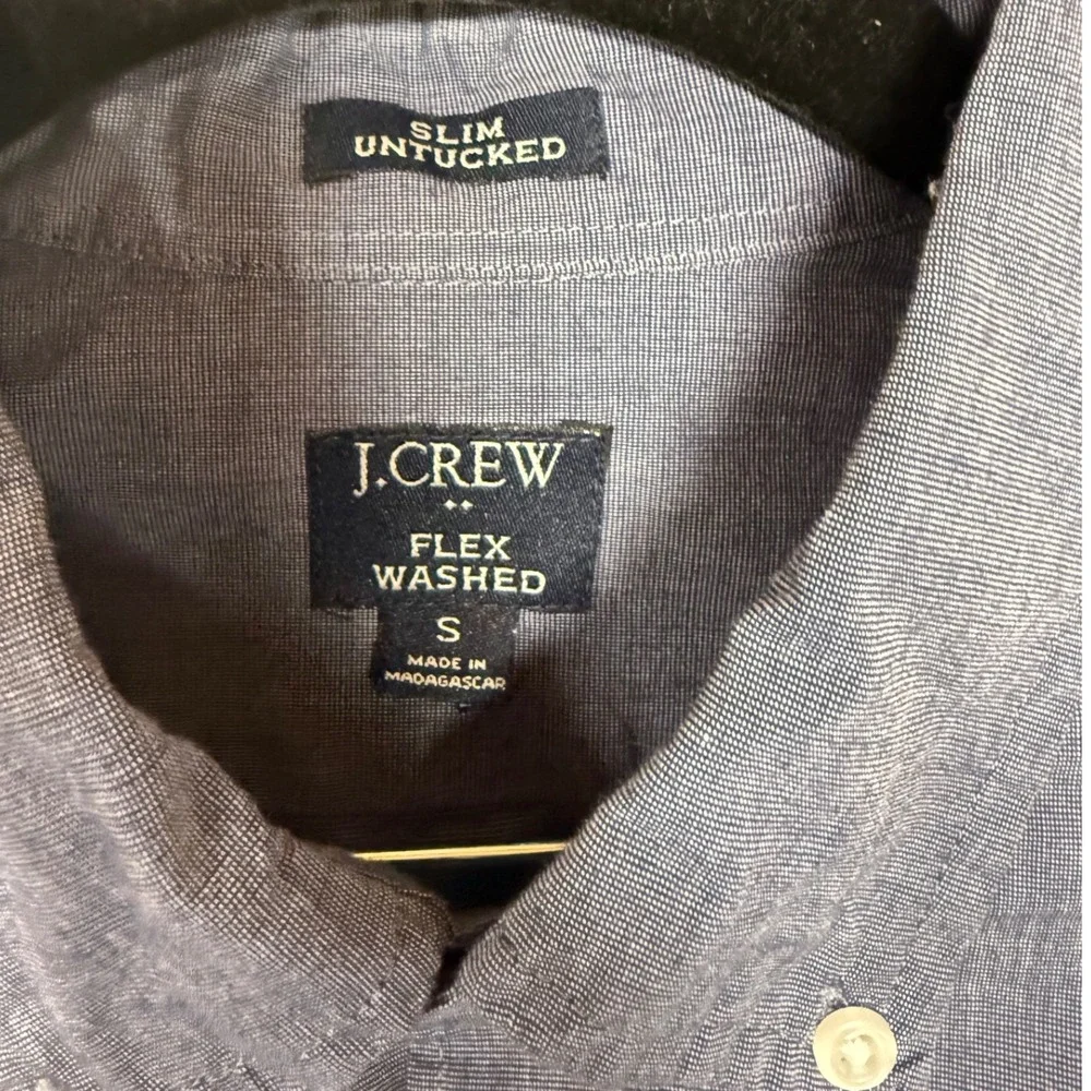 J.Crew Flex Washed Slim Untucked Shirt Mens Small Blue Button Down Long Sleeve